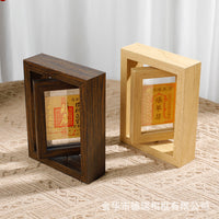 Rotating Photo Frame with Glass Cover, Walnut/Wood Finish, Leaf Carving Design