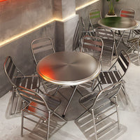 Industrial Style Stainless Steel Folding Dining Table and Chair Set for Restaurants and Outdoor Use