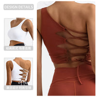 Women's Asymmetrical One-Shoulder Yoga Sports Bra with Built-in Pads