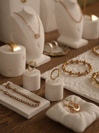 Travertine Jewelry Display Stand for Necklaces, Earrings, and Rings - White Plaster Mannequin Prop