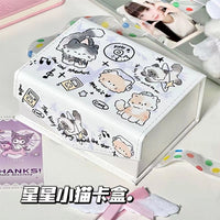 Cute Star Cat PU Magnetic Card Holder Box with Lid for Stationery Storage