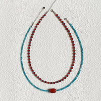 Vintage Beaded Choker Necklace with Red and Blue Accents, Delicate Palace Style Clavicle Chain