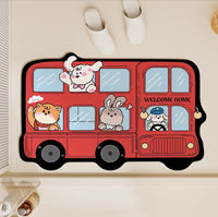 Cute Cartoon Animal Bus Diatomaceous Earth Absorbent Non-Slip Bath Mat
