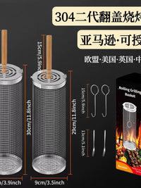 304 Stainless Steel Rolling BBQ Grill Basket for Outdoor Grilling and Smoking
