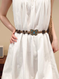 Bohemian Ethnic Woven Waist Chain Belt for Dresses with Beaded Accents