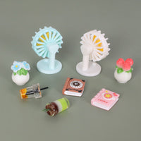 Miniature Dollhouse Fan Model and Vase Ornament Set for DIY Summer Scene Decoration