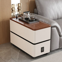 Solid Wood Sofa Side Table with Power Outlet and Password Lock, Modern Minimalist Mobile End Table for Living Room, Multifunctional Storage Cabinet
