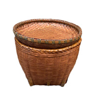 Bamboo Woven Display Basket with Lid for Food and Merchandise, Carbonized Antique Finish