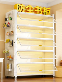 Steel Bookcase with Doors, Floor-Standing Storage Cabinet for Living Room and Kids' Room