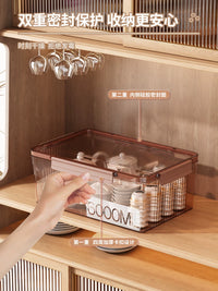 Dustproof Tea Set Storage Box with Lid for Teacups and Teapots, Large Capacity Desktop Organizer