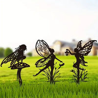 Garden Fairy Metal Silhouette Stakes for Outdoor Lawn Decor