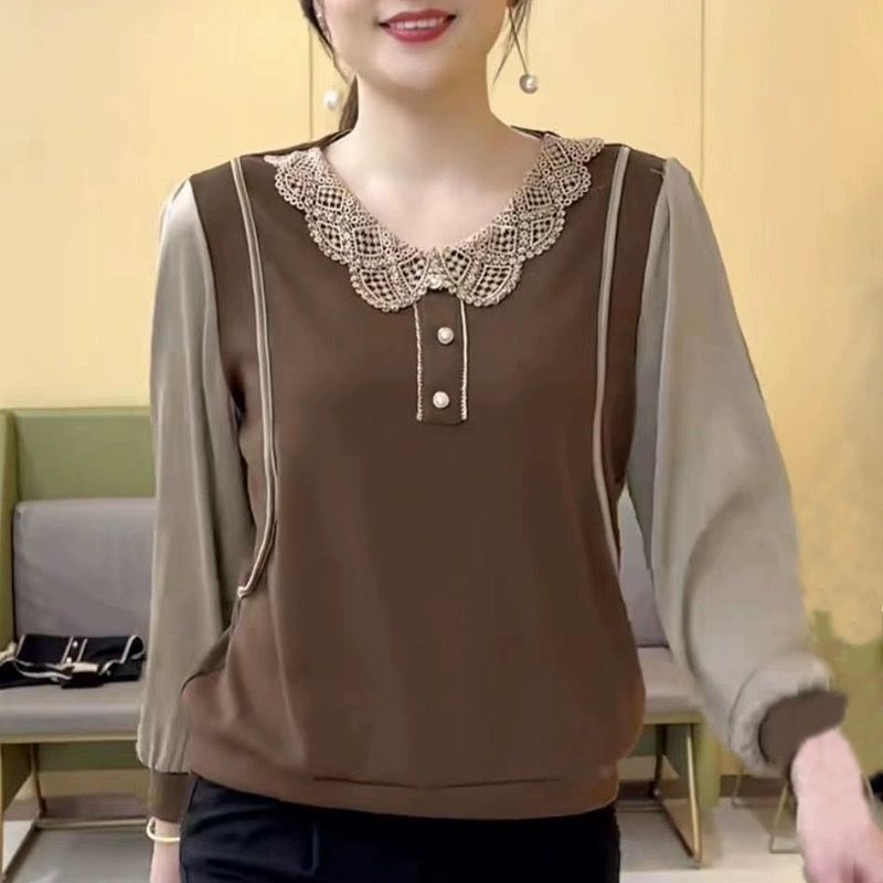 Women's Long Sleeve Doll Collar T-Shirt Plus Size Slimming Top for Spring/Autumn