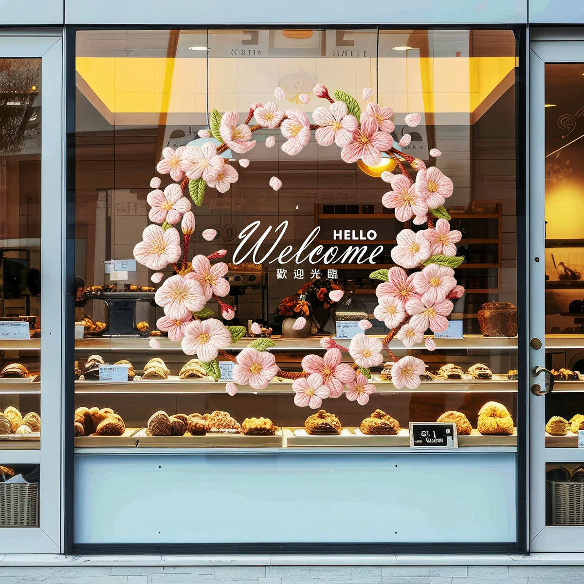 Cherry Blossom Wreath Window Clings for Spring Decor