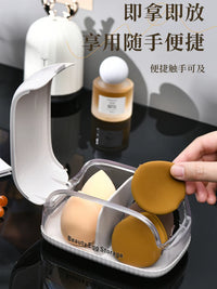Cosmetic Puff Storage Box with Dustproof Lid and Compartments for Dressing Table
