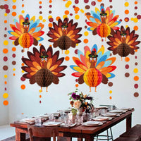 Thanksgiving Fall Party Decor Kit with Turkey Honeycomb Balls, Paper Fans, and Garland