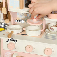 Kids Wooden Play Kitchen Set with Coffee Machine, Pretend Play Cooking Toy for Girls