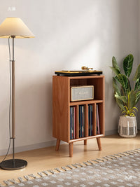Solid Wood Record Player Cabinet with Storage, Bookshelf, and Side Table Functionality