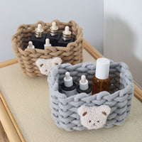 Cute Bear Desktop Storage Basket Korean Style Cotton Linen Woven Organizer for Keys Snacks Sundries