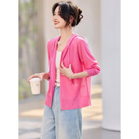 Women's Long Sleeve Sun Protection Hoodie Loose Thin Ice Silk Knit Cardigan