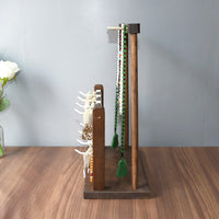 Solid Wood & Iron Double-Layer Jewelry Organizer Stand for Necklaces, Bracelets, and Earrings