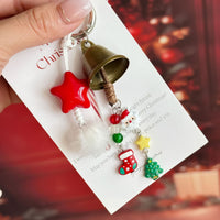 Christmas Bell Keychain with Star Pendant and Fluffy Ball