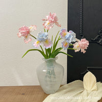 Premium Artificial Iris Flower Arrangement with Vintage Vase for Home Decor, Wedding Centerpieces, and Shop Window Displays