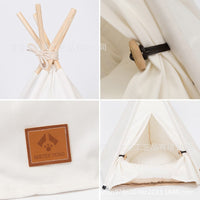 Wooden Pet Teepee Bed for Cats and Small Dogs, Foldable Indoor Pet Tent House