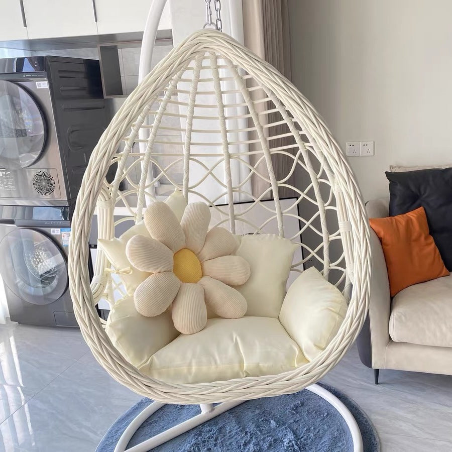 Indoor Hanging Swing Chair for Balcony, Single Seat Rattan-Style Hammock Chair, No-Drill Home Swing