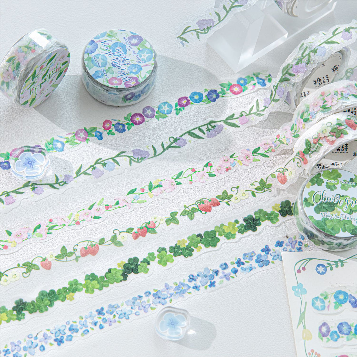 Tangshi PET Glitter Tape, Floral Vine Series for DIY Scrapbooking and Decoration