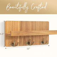 Wooden Wall Mounted Entryway Organizer with Key Hooks and Mail Holder