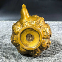 Vintage Gilt Bronze Teapot Ornament, Brass Craft Collectible, Chinese Antique Style Decor