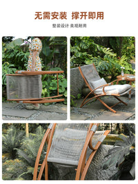 Folding Rattan Lounge Chair with Adjustable Backrest for Outdoor Patio Garden Balcony
