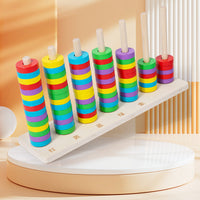 Wooden Ring Toss Stacking Game for Kids, Color Recognition and Matching Educational Toy