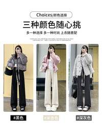 Women's Lambswool Corduroy Wide-Leg Pants - Thin & Thickened Straight-Leg Trousers