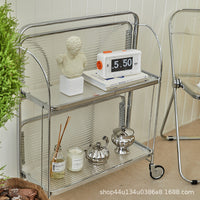 Vintage Foldable Rolling Cart with Tempered Glass Top and Stainless Steel Frame