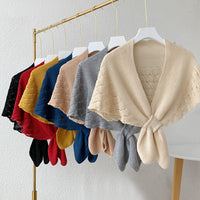 Women's Solid Color Knitted Shawl Poncho for Autumn/Winter - Versatile Shoulder Wrap for Air-Conditioned Rooms