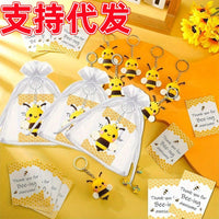 Cute Bee Party PVC Keychain with English Greeting Card Set