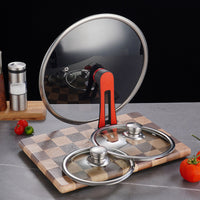 Universal Tempered Glass Pot Lid with Stainless Steel Rim and Stand-Up Handle