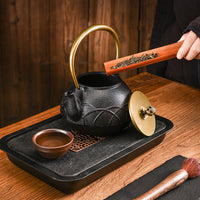 Cast Iron Teapot with Copper Handle and Lid, 1200ml Japanese Style Kettle for Boiling Water