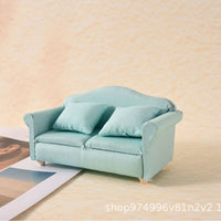 1:12 Dollhouse Miniature Living Room Furniture Set, Solid Color Fabric Green Sofa