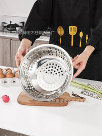 Stainless Steel Colander and Basin Set for Kitchen, Thickened Large Hole Drain Basket for Washing Vegetables and Rice