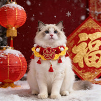 Pet Chinese New Year Red Knitted Scarf Collar with Bow for Cats and Dogs
