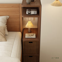 Slim Rattan Nightstand, 17cm/28cm Small Simple Bedside Table Storage Shelf