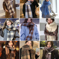 Unisex Plaid/Solid Cashmere Feel Scarf Thick Warm Shawl for Autumn/Winter