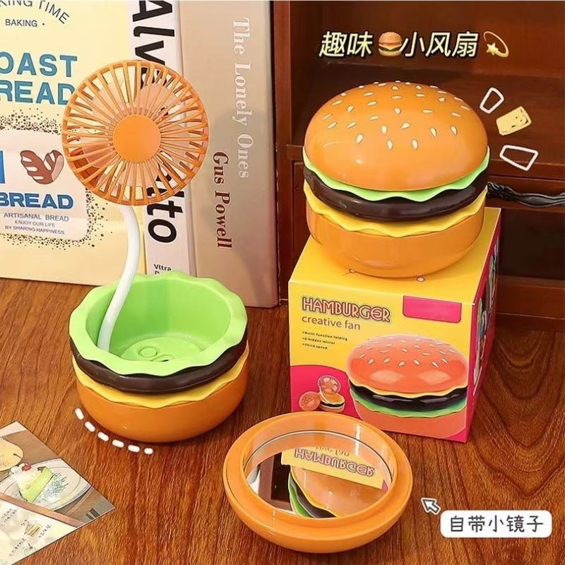 Portable USB Rechargeable Hamburger Mini Fan for Desk, Home, or Outdoor Use - Ideal Kids' Gift