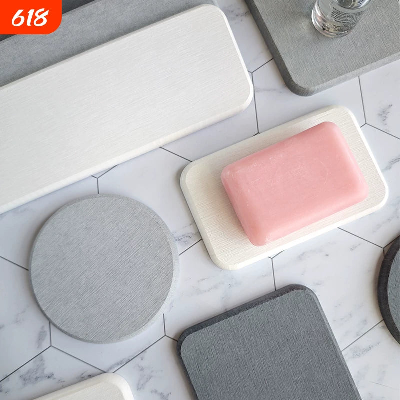 Diatomaceous Earth Absorbent Mat for Countertops, Quick Dry Bathroom Sink Organizer, Soap Dish, and Cup Coaster