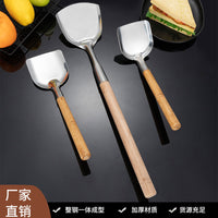 不锈钢锅铲家用炒菜加厚铲子炒勺厨师厨房厨具超长木柄防烫工具