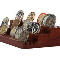 Wooden Tiered Medal & Coin Display Stand - Desktop Organizer for Commemorative Items