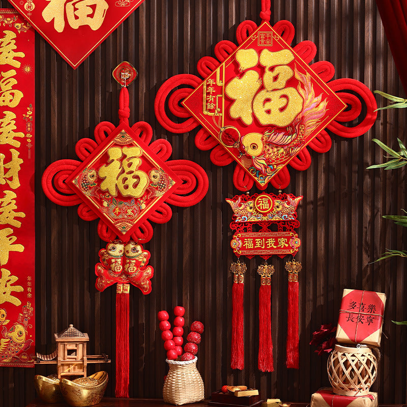 Chinese Knot New Year Fu Character Wall Hanging for Living Room Entrance Decor