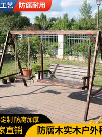 Solid Wood Outdoor Swing Chair for Patio Yard Balcony - Anti-Corrosion Double Seater Rocking Chair